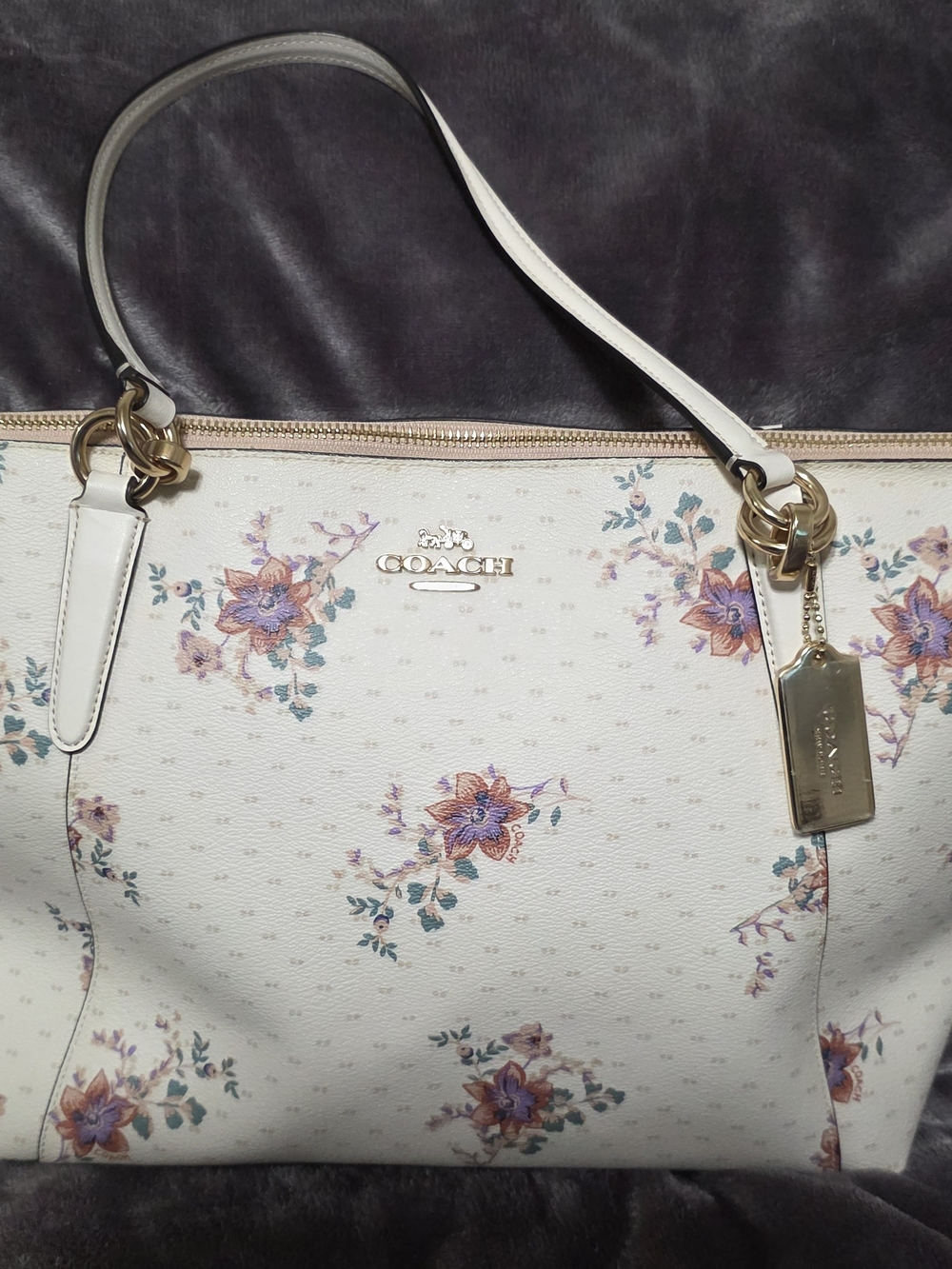 Coach Cream Floral Tote with Gold Hardware - Picture 7 of 10